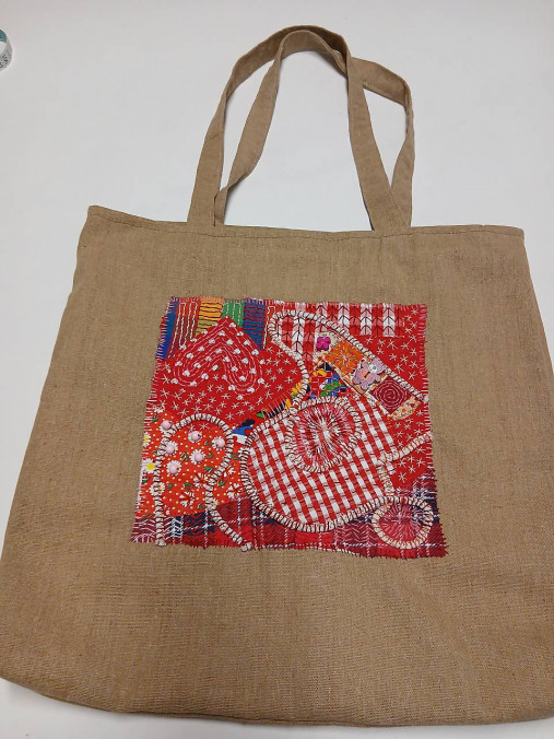 Veľké tašky - Veľká ľanová taška s výšivkou SLOW STITCHING. - 18121592_