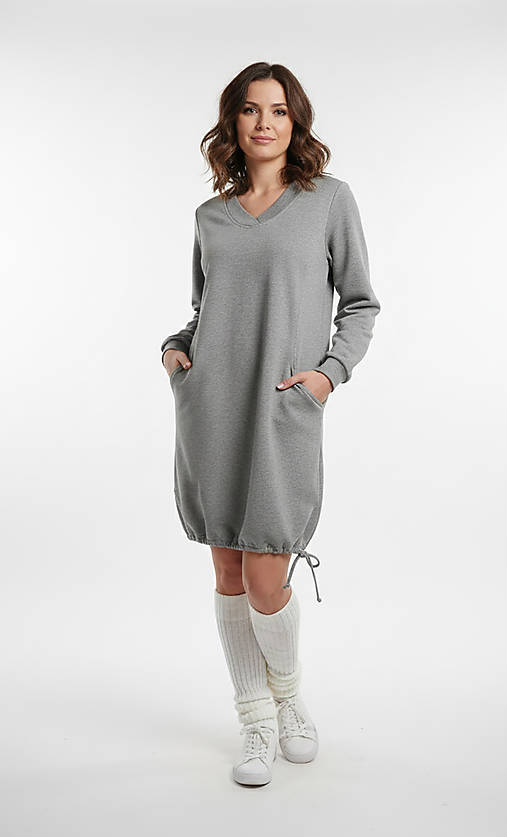 Šaty - Dámske pohodlné šaty s vreckami – sivé - 18121147_