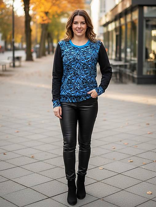 Mikiny - Mikina - tyrkys lístky, velikost L ~ SLEVA ~ - 18121663_