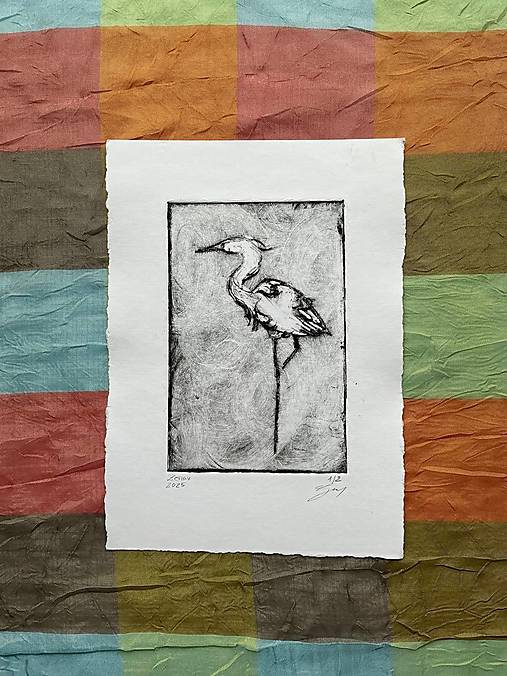 Grafika - suchá ihla originál - Žeriav - 18121758_