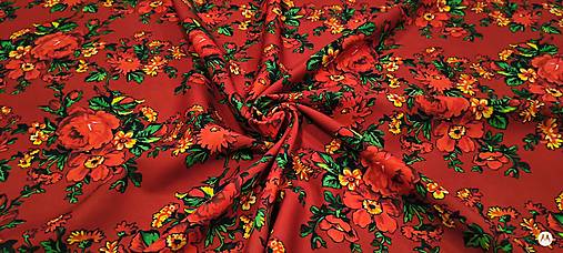 Textil - Krojova látka - Kvety  cena za 10 cm (Kvety červené na červenom) - 18123728_