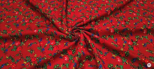 Textil - Krojova látka - Kvety  cena za 10 cm (Kvietky červené malé na červenom) - 18123751_