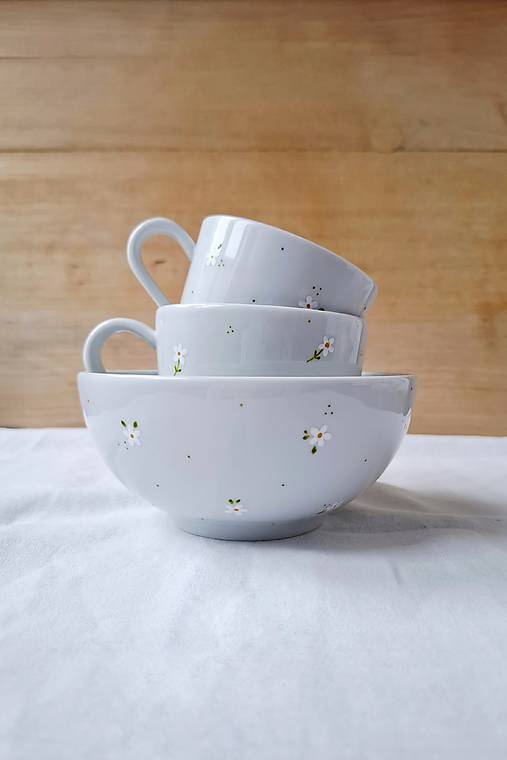 Nádoby - Raňajková sada Biele kvety - 18125846_