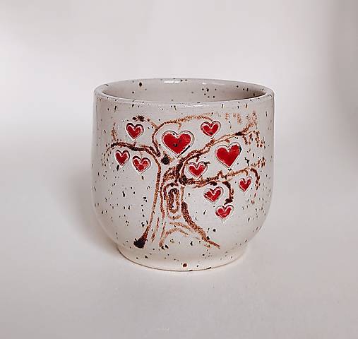 Nádoby - Keramický hrnček srdiečkový strom - 18124566_