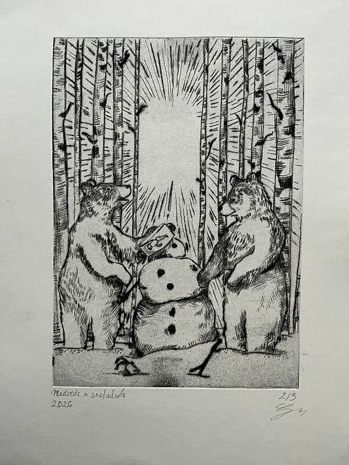 Grafika - Suchá ihla - Medvede a snehuliak - 18125599_