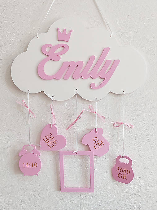 Dvoj meno na obláčiku s údajmi o narodení 35cm - Krásny darček