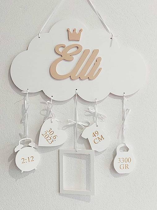 Dvoj meno na obláčiku s údajmi o narodení 35cm - Krásny darček