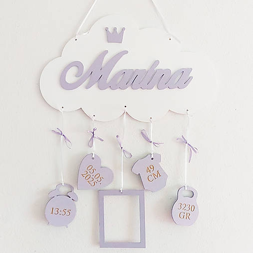 Dvoj meno na obláčiku s údajmi o narodení 35cm - Krásny darček