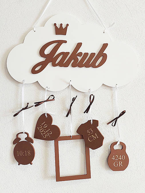 Dvoj meno na obláčiku s údajmi o narodení 35cm - Krásny darček