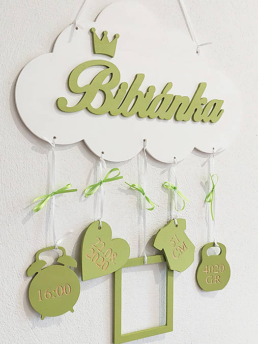 Dvoj meno na obláčiku s údajmi o narodení 35cm - Krásny darček