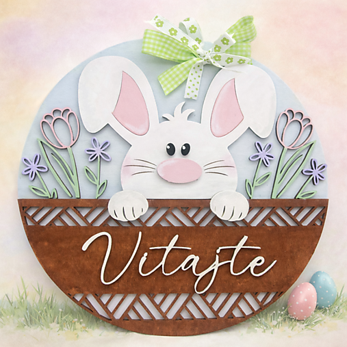 Tabuľky - Vitajte - veľkonočný zajačik tabuľka na dvere - 18126610_