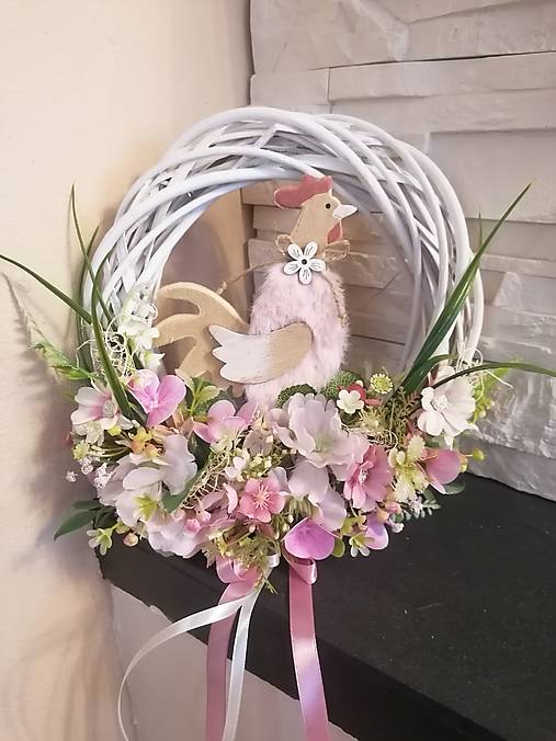 Dekorácie - Veľkonočny veniec so sliepočkou 28cm - 18128325_