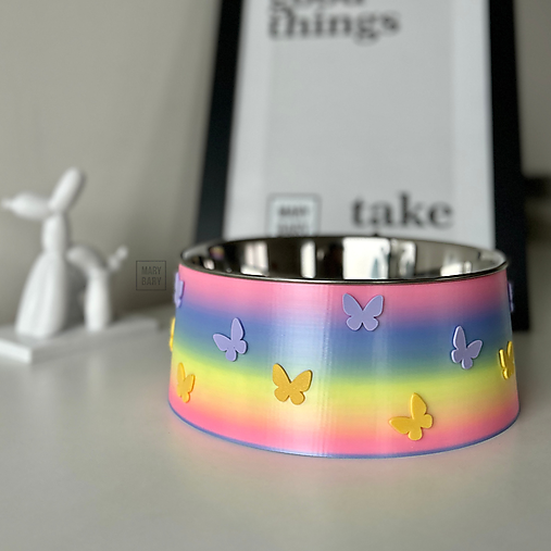 Pre zvieratá - Jedinečná miska pre psa s motýlikmi MARYBARY – pestrofarebný dúhový dizajn - 18127121_