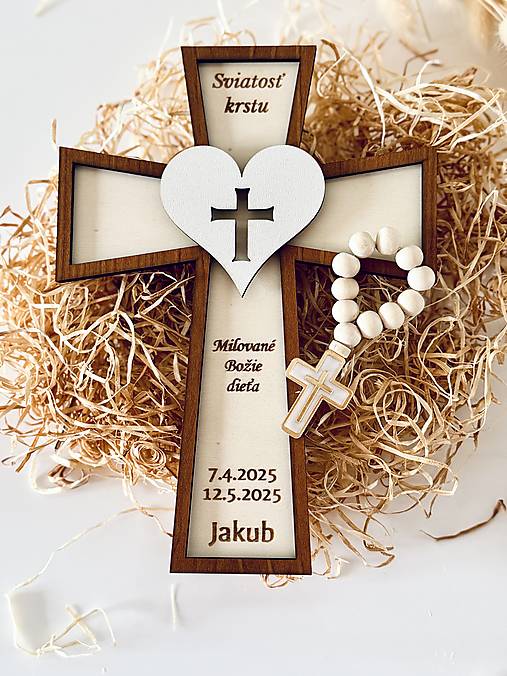 Darčeky pre svadobčanov - Darčeky ku krstu Krížik s ružencom - 18128766_