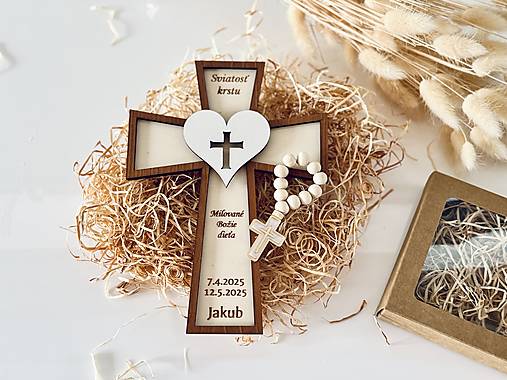 Darčeky pre svadobčanov - Darčeky ku krstu Krížik s ružencom (So srdiečkom) - 18128776_