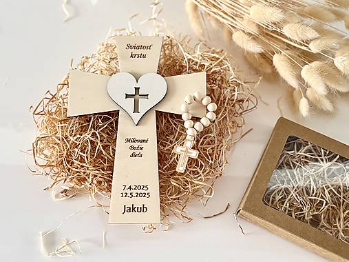 Darčeky pre svadobčanov - Darčeky ku krstu Krížik s ružencom - 18128788_