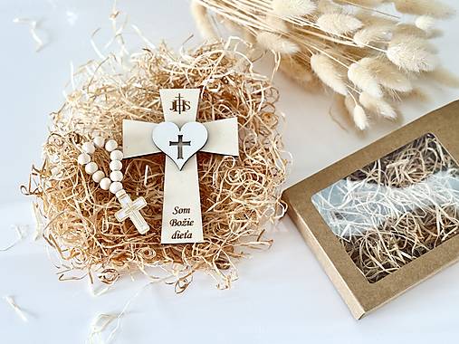 Darčeky pre svadobčanov - Darčeky ku krstu Krížik s ružencom - 18128795_