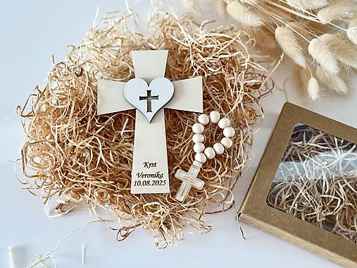 Darčeky pre svadobčanov - Darčeky ku krstu Krížik s ružencom - 18128820_