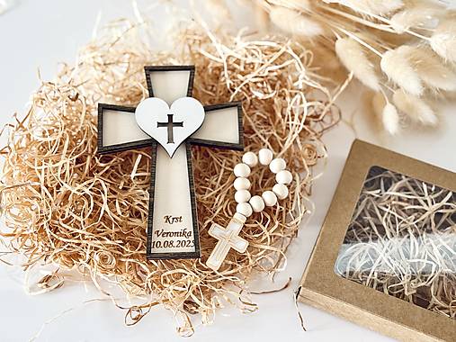Darčeky pre svadobčanov - Darčeky ku krstu Krížik s ružencom - 18128847_