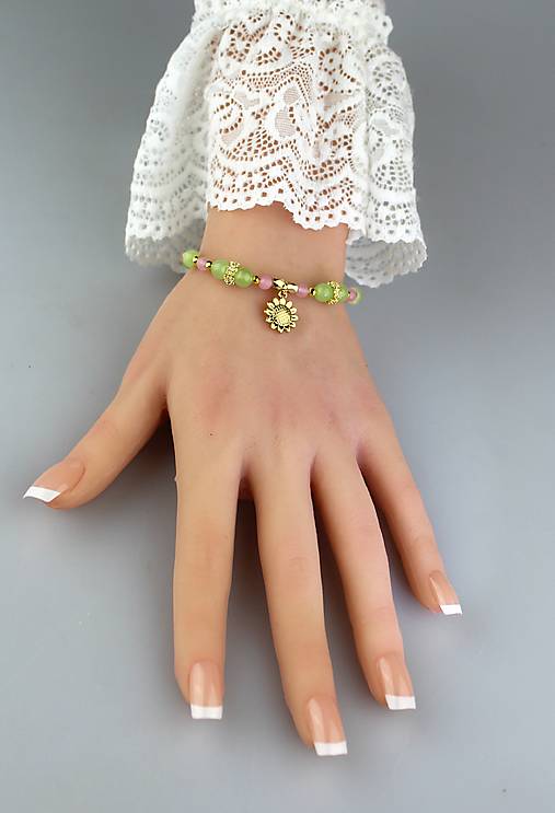 Náramky - svieži náramok jadeit so slnečnicou - 18128614_