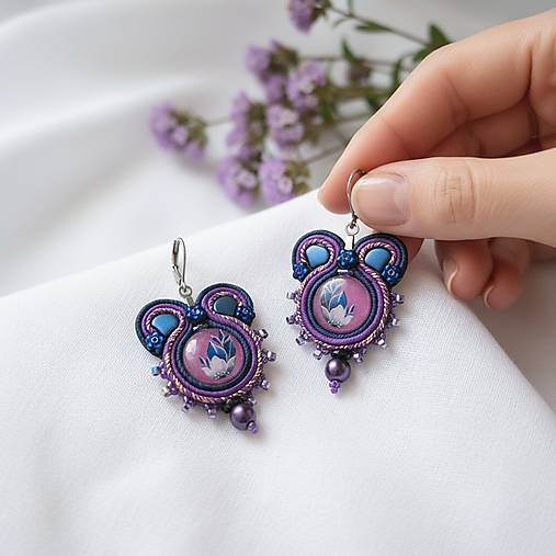 Náušnice - Šujtášové náušnice LEVANDUĽOVÝ DOTYK - 18129445_