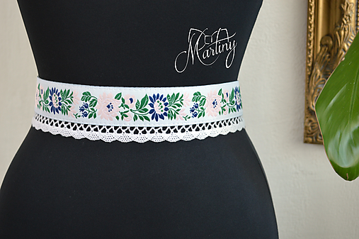 Opasky - Folk opasok ružový s čipkou - 18128736_