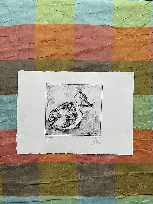 Grafika - Suchá ihla - "Dva žeriavy"- printy (Čierna) - 18128817_