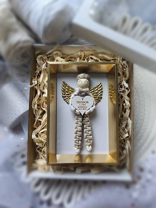 Dekorácie - Macrame anjel prvé sväté prijímanie - chlapec - 18133074_