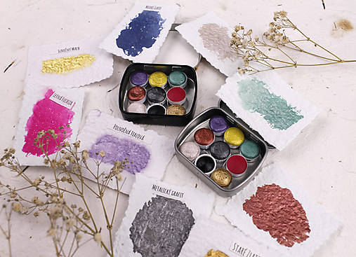 Materiál ručne robený - Akvarelová sada mini 9ks - 18130621_