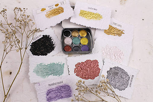 Materiál ručne robený - Akvarelová sada mini 9ks - 18130730_