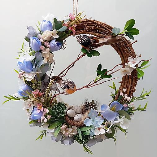 Dekorácie - Luxusní veniec minimalistický s vtáčikmi - 18135593_