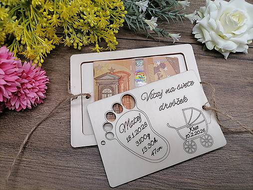 Papiernictvo - Drevená obálka na peniaze ku krstu - 18136084_