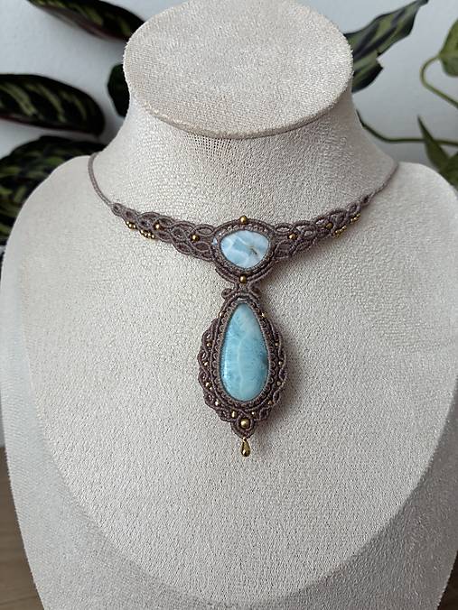 Náhrdelníky - Macrame náhrdelník (larimar) - 18133340_