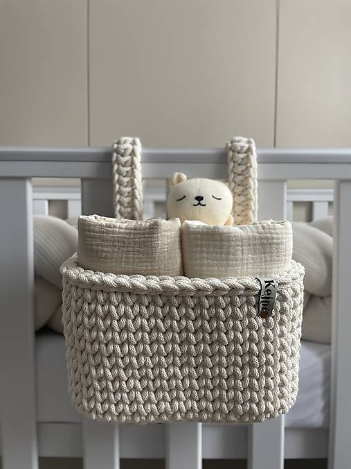 Detský textil - Závesný háčkovaný košík NATURAL - 18135154_