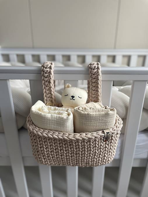 Detský textil - Závesný háčkovaný košík WARM BEIGE - 18135170_