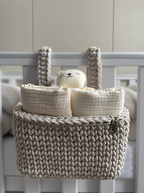 Detský textil - Závesný háčkovaný košík BEIGE - 18135184_