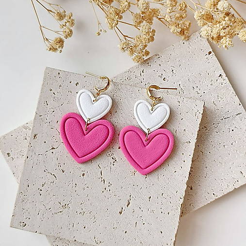 Náušnice - Visiace srdiečkové náušnice " Double Heart" - 18134279_