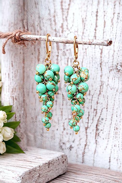 Náušnice - Visiace náušnice zelené, nerezová oceľ - 18133955_