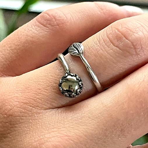 Leaf Natural Faceted Pyrite Ring Ag925 / Strieborný prsteň s pyritom E001