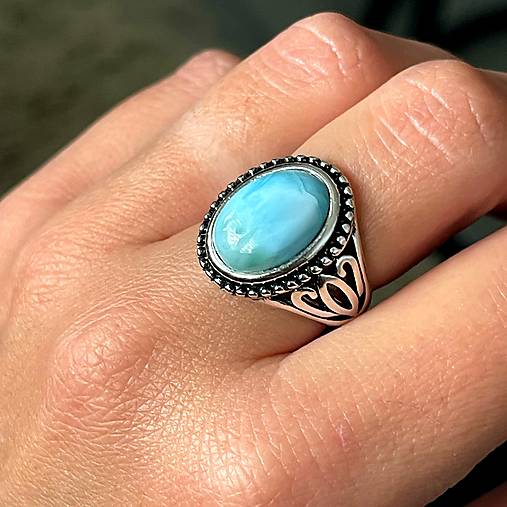 Larimar Antique Silver Ring  / Masívny vintage prsteň s larimarom E070