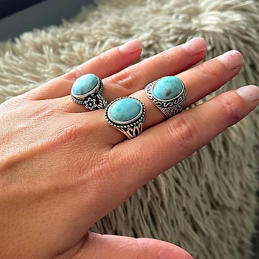 Larimar Antique Silver Ring  / Masívny vintage prsteň s larimarom E070