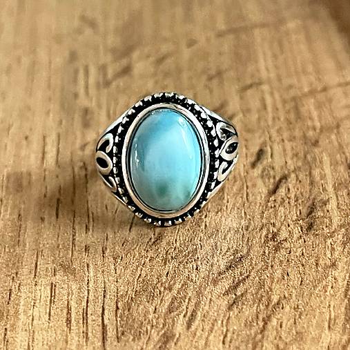 Larimar Antique Silver Ring  / Masívny vintage prsteň s larimarom E070