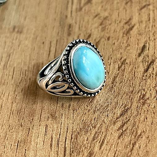 Larimar Antique Silver Ring  / Masívny vintage prsteň s larimarom E070