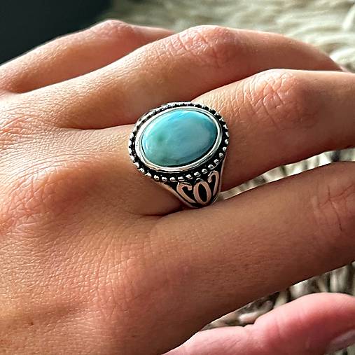 Larimar Antique Silver Ring  / Masívny vintage prsteň s larimarom E070