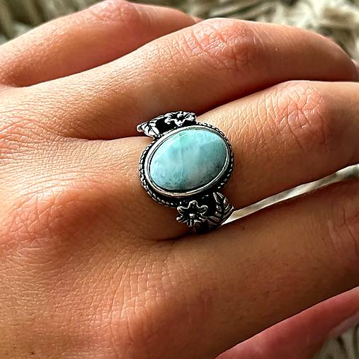 Larimar Antique Silver Ring  / Masívny vintage prsteň s larimarom E070