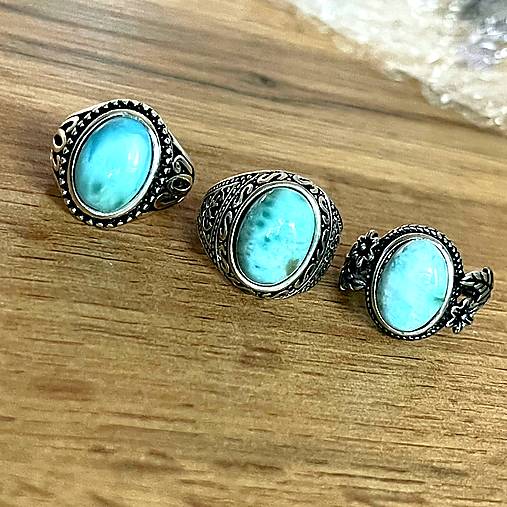 Larimar Antique Silver Ring  / Masívny vintage prsteň s larimarom E070