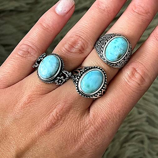 Larimar Antique Silver Ring  / Masívny vintage prsteň s larimarom E070