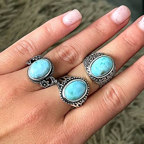 Larimar Antique Silver Ring  / Masívny vintage prsteň s larimarom E070