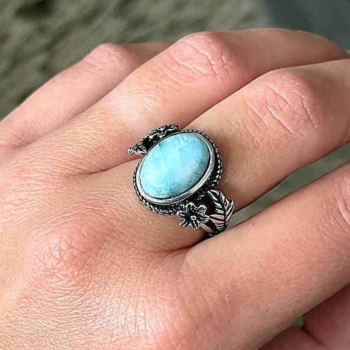 Larimar Antique Silver Ring  / Masívny vintage prsteň s larimarom E070