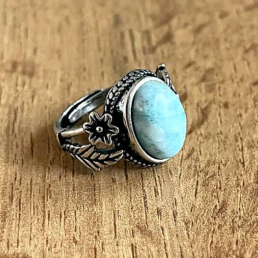 Larimar Antique Silver Ring  / Masívny vintage prsteň s larimarom E070